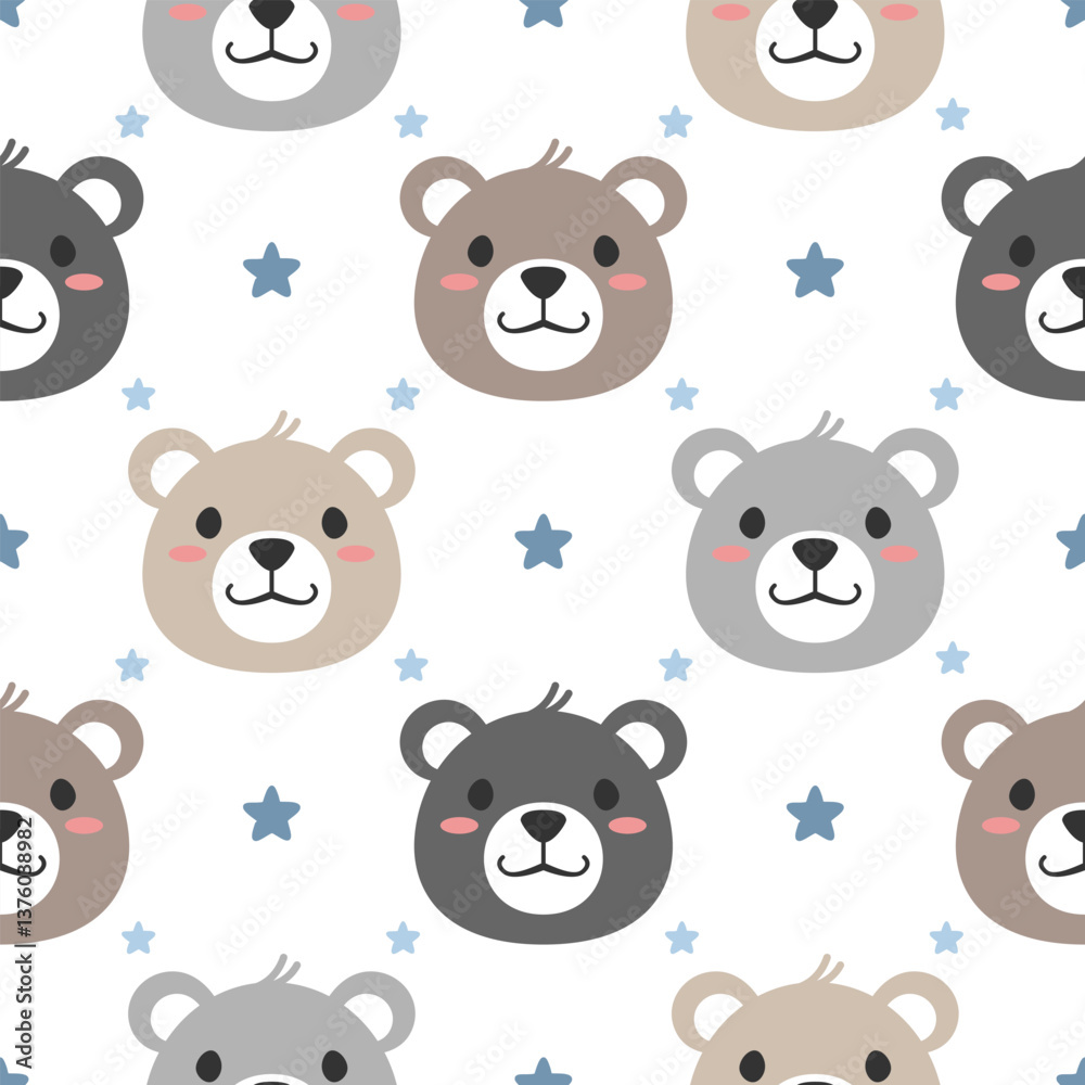 Fototapeta premium Cute bear hand drawn seamless pattern designs for print on fabric and other uses