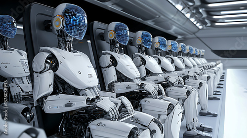 Wallpaper Mural A row of robots are sitting in a row of seats Torontodigital.ca