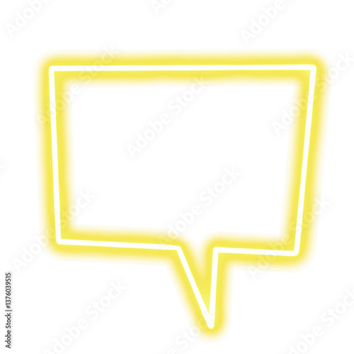 yellow neon chat message sign, isolated on transparent background