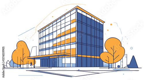 vector modern cityscape with high-rise buildings and trees