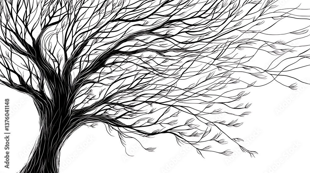 Obraz premium A tree with branches that are blowing in the wind