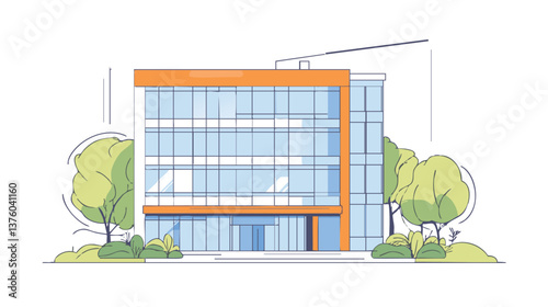 vector modern cityscape with high-rise buildings and trees