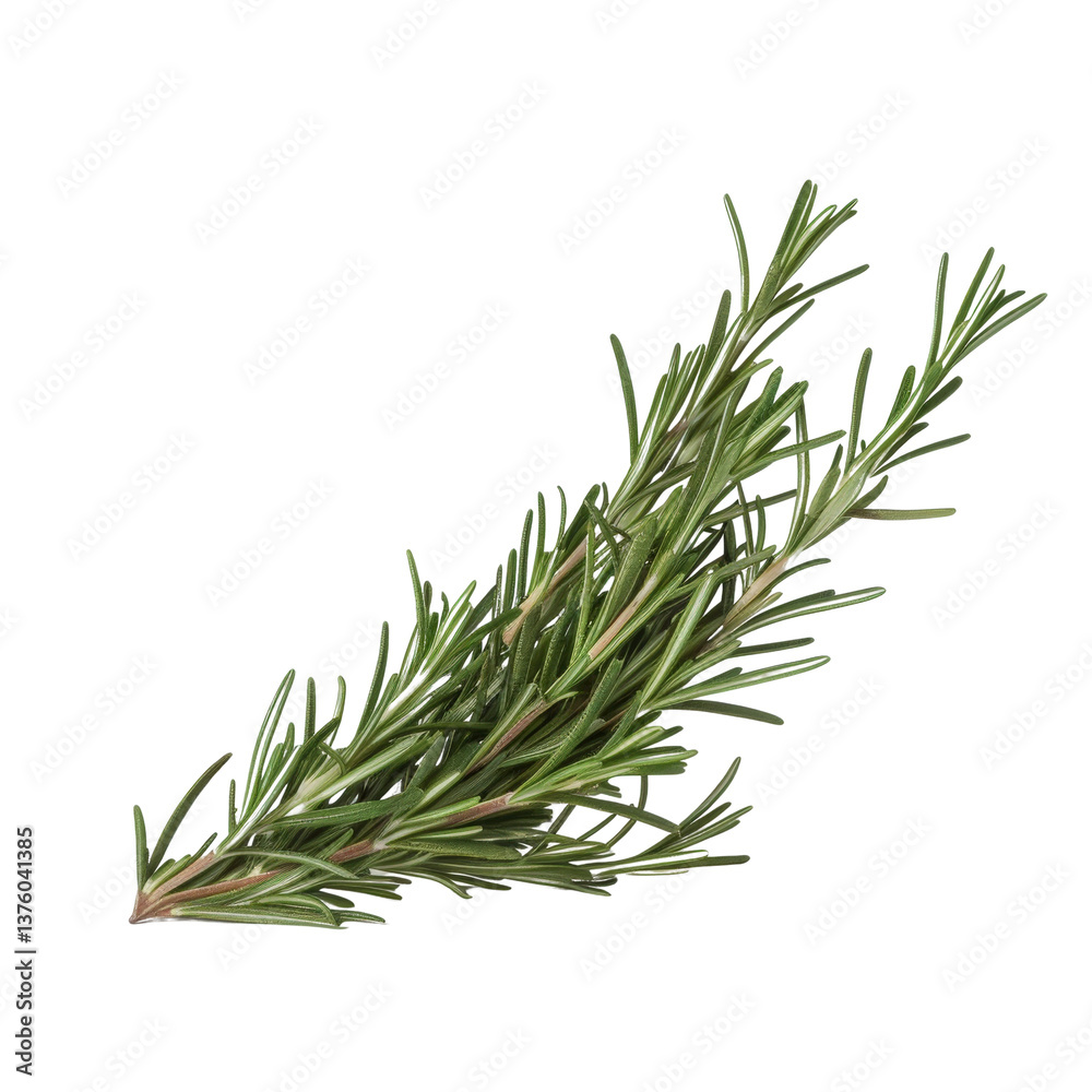 Fototapeta premium Fresh Green Rosemary Sprig Isolated on White Background for Culinary and Aromatic Uses
