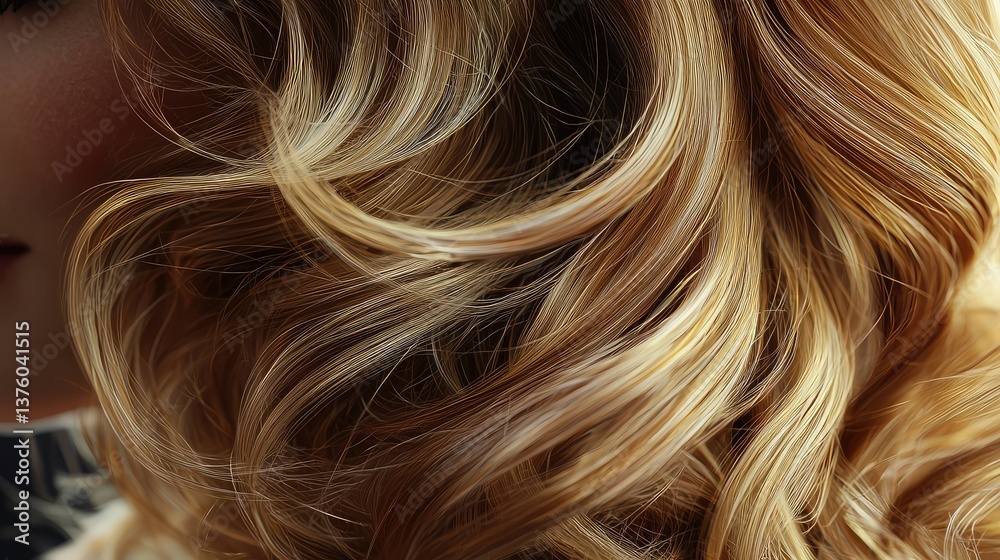 Naklejka premium A close-up 3D model of a woman's golden blonde curls with realistic soft shadows.