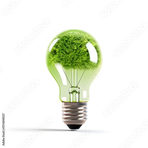 Eco-Innovation: A light bulb idea blooming with vibrant greenery, symbolizing fresh approaches for our planet.