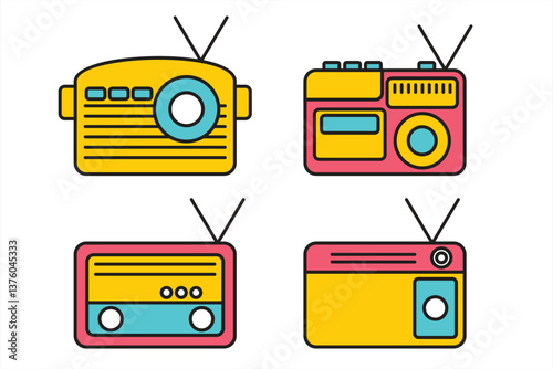 Vector vintage radio on white background