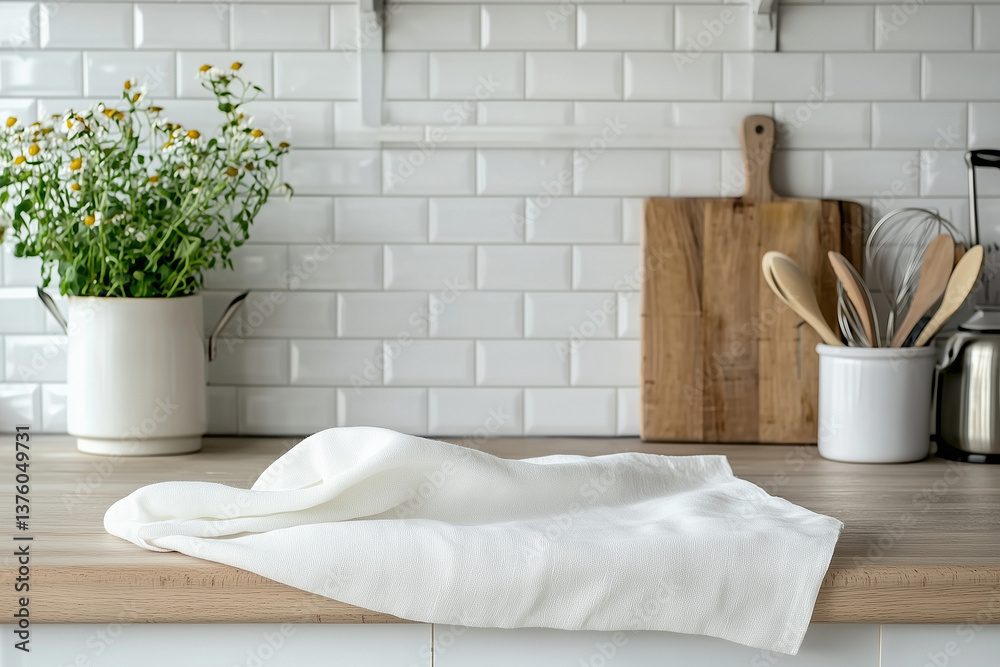 Minimalist White Brick Kitchen Background | Rustic Cooking Backdrop