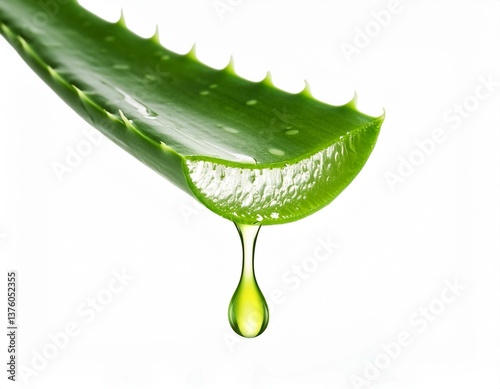  Aloe vera gel dripping from aloe vera slice isolated on white background photo