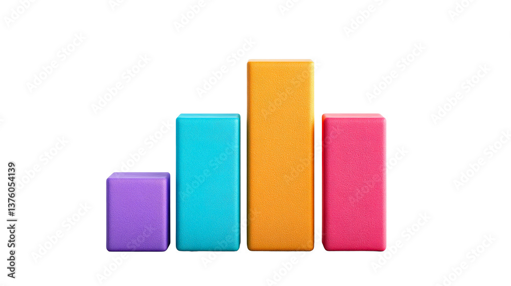 Colorful 3D Bar Chart in Isometric View on Black Background, cut out transparent Colorful 3D Bar Chart in Isometric View on Black Background, cut out transparent