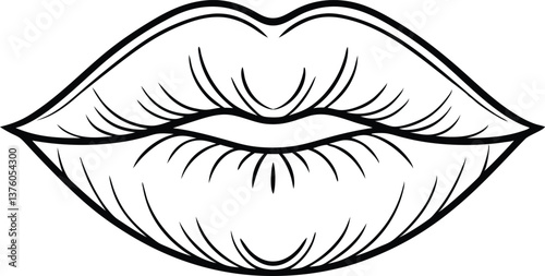 Lips Contour, Outline Shape with Lashes on Transparent Background Style