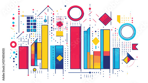 Abstract colorful geometric data visualization with charts and icons