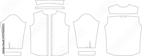 Basic Pattern Blocks for women Classic Shirts, blouse.  For fashion, apparel production, tech packs, schools, and mock-ups.