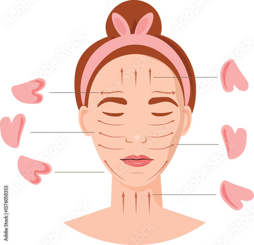 Gua Sha massage on young woman's face