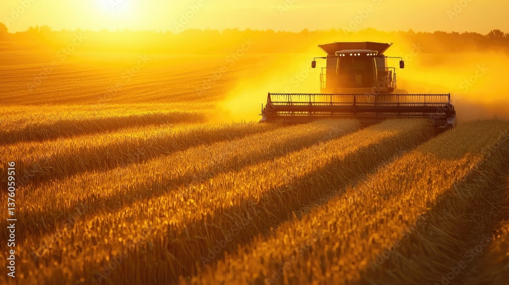 Fototapeta premium A field of wheat, with the golden light casting long shadows over the crops.