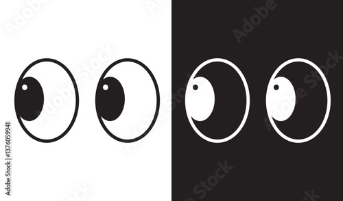 Eyes looking to one side. Sideways glance vector icon. Two eyes emoji. Cartoon eyes looking left, flip and they look left.