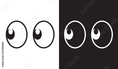 Eyes looking to one side. Sideways glance vector icon. Two eyes emoji. Cartoon eyes looking right, flip and they look left. Eyes for animation eye emoji vector