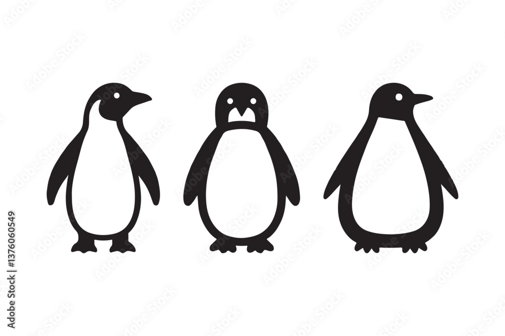 Fototapeta premium Playful Penguin Silhouette Trio Art