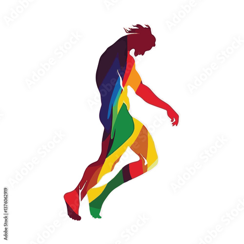 Abstract colorful male figure walking, side profile