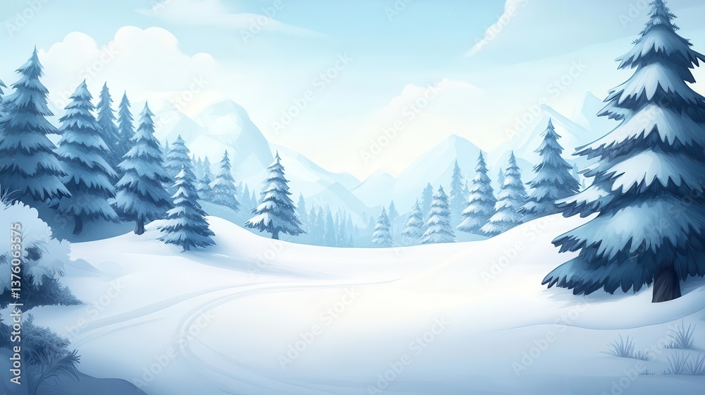 Fototapeta premium A serene winter landscape featuring snow-covered trees and a calm sky, perfect for evoking peace and tranquility in any setting.