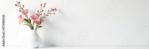 Wallpaper Mural Simple white wall, white vase with delicate flowers , studio, minimalist Torontodigital.ca