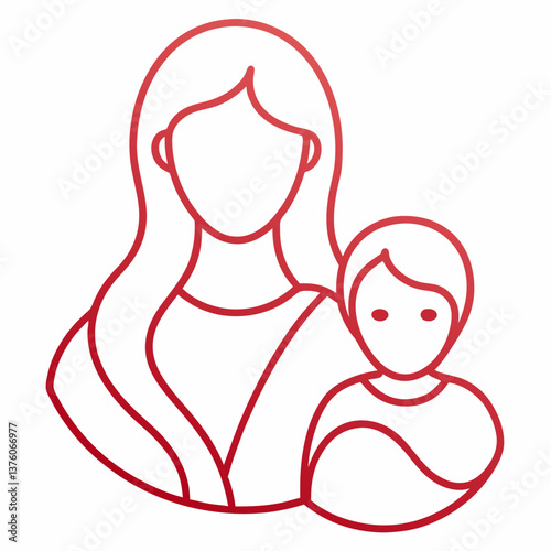 Vector illustration. Abstract mother with a child in continuous one line drawing art style. Mother`s Day card. isolated on white background