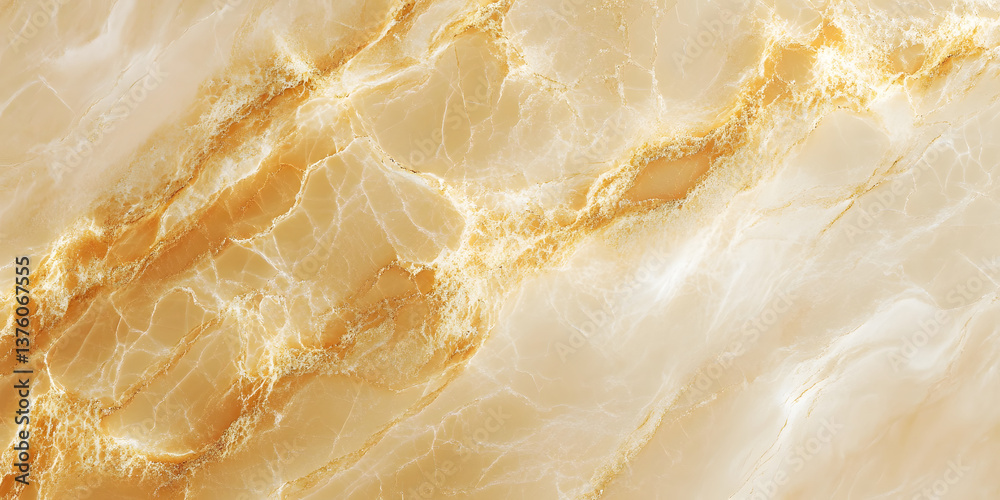 Obraz premium Champagne beige marble background with rich golden veins, polished and warm neutral elegance.