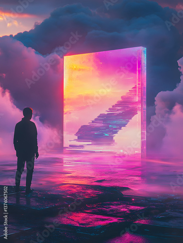 Mystical Portal Framed Against a Vibrant Sunset With Ethereal Atmosphere