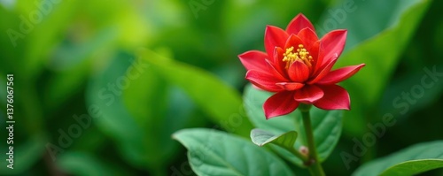 Vibrant red ginger, blurred green foliage Guayaquil, Ecuador , bloom, tropical flower, blur