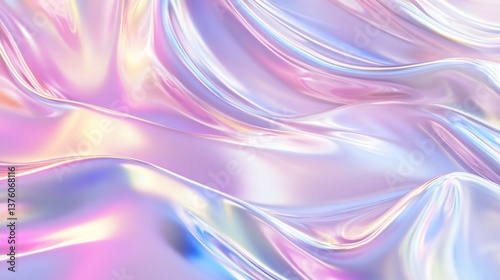 Abstract background with an iridescent, wavy liquid metal texture, and pastel color waves. 