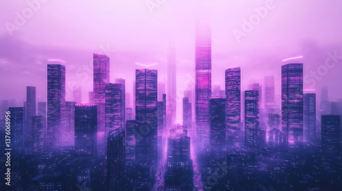 Wallpaper Mural Futuristic Cityscape at Dusk: A Cyberpunk Dream Torontodigital.ca