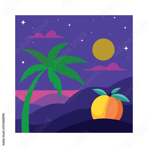Tropical twilight sunset vector.