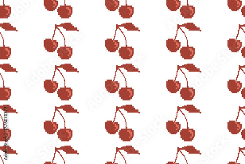 Seamless pixel cherry pattern, red, for printing carpets, fabrics and decoration.