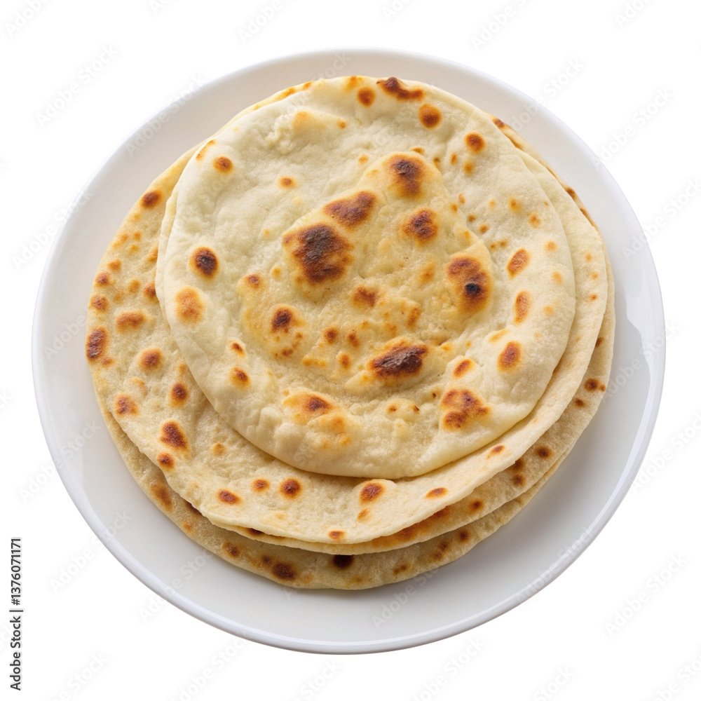 Stack of flatbreads on plate isolated on transparent background Stack of flatbreads on plate isolated on transparent background