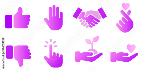 Stylized gesture and feedback icon set with gradient colors for communication and interaction

