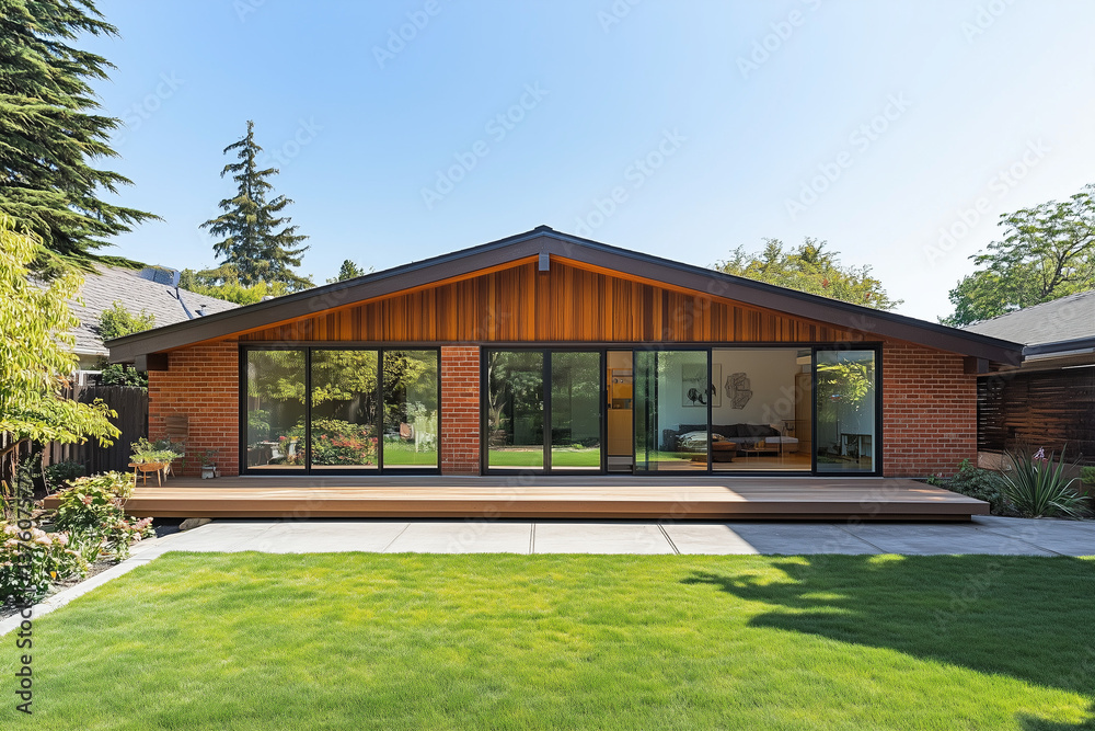 Contemporary Wood and Glass House with Open Lawn