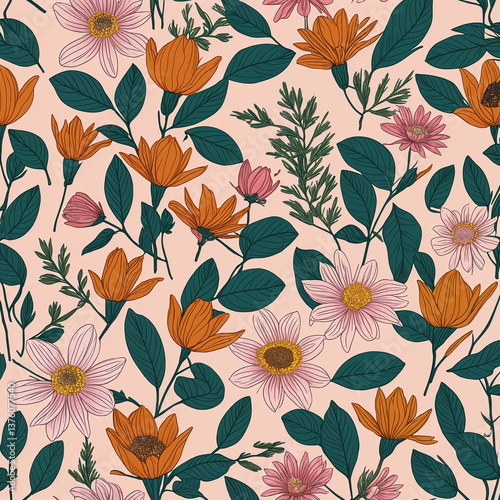 Wallpaper Mural Creative flowers seamless pattern design  Torontodigital.ca
