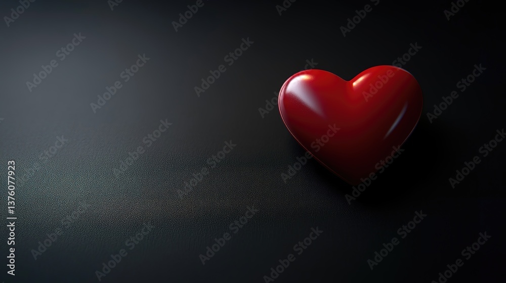 Red heart symbol on dark backdrop, conveying love and simplicity in a minimalist design Red heart symbol on dark backdrop, conveying love and simplicity in a minimalist design