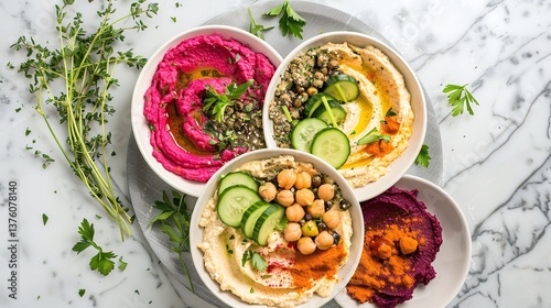 Wallpaper Mural Reveal the Irresistible Charm of the Mediterranean Hummus Platter! In this high - resolution image, rich and creamy hummus is placed in the center, accompanied by colorful tomatoes, cucumbers, olives, Torontodigital.ca