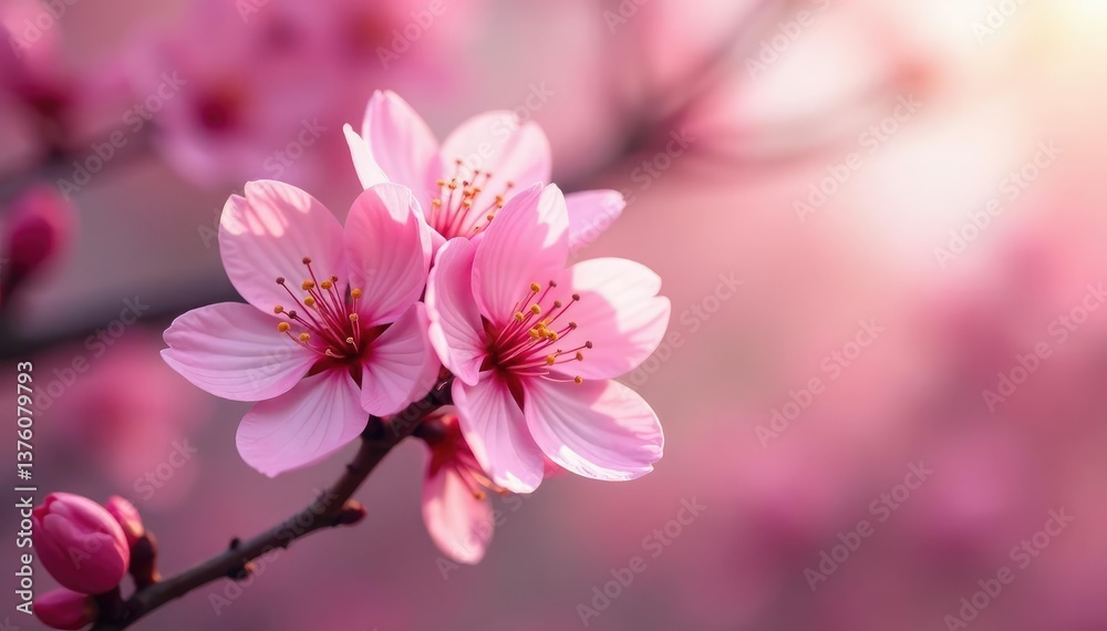 Fototapeta premium Soft focus pink sakura, overlapping petals, bokeh effect, pastel, floral background
