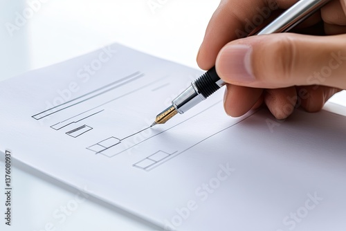 Hand filling out form with fountain pen photo
