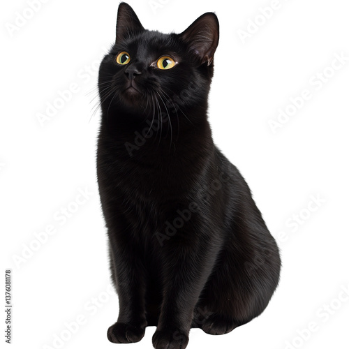 Playful black cat sitting gracefully in a cozy indoor setting