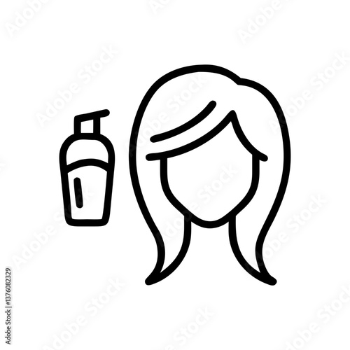 Haircare products and woman silhouette with shampoo bottle  