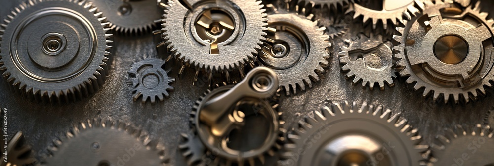 Industrial Precision: Interlocking Gears on Metallic Grid Background. Abstract Manufacturing Concept Showcasing Engineering Power and Craftsmanship. Modern Mechanical Design for Technology Poster. Industrial Precision: Interlocking Gears on Metallic Grid Background. Abstract Manufacturing Concept Showcasing Engineering Power and Craftsmanship. Modern Mechanical Design for Technology Poster.