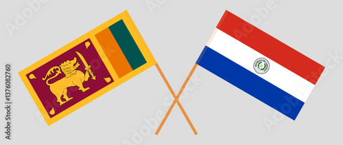 Crossed flags of Sri Lanka and Republic of Paraguay. Official colors. Correct proportion. Vector illustration