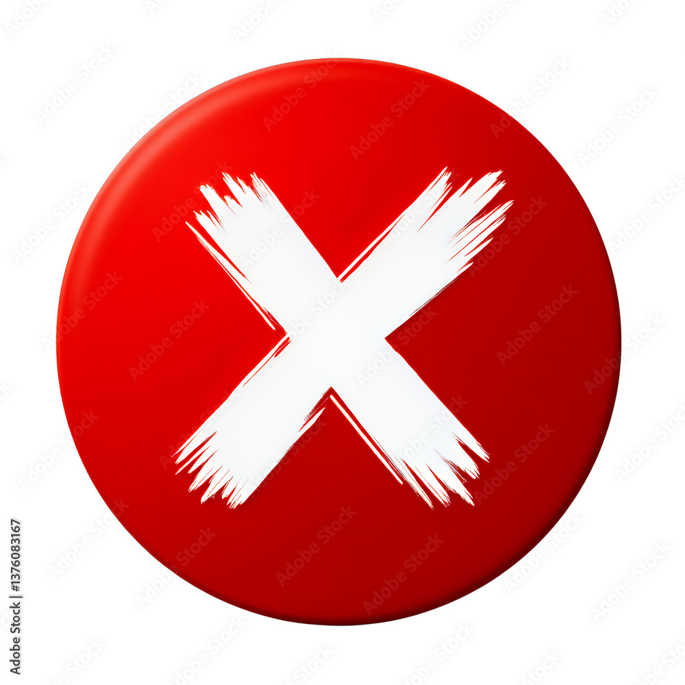 Obraz premium Red Circle White Brush X Mark, Error, No, Stop, Transparent Background
