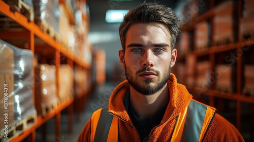 Warehouse worker portrait focused on safety and responsible logistics