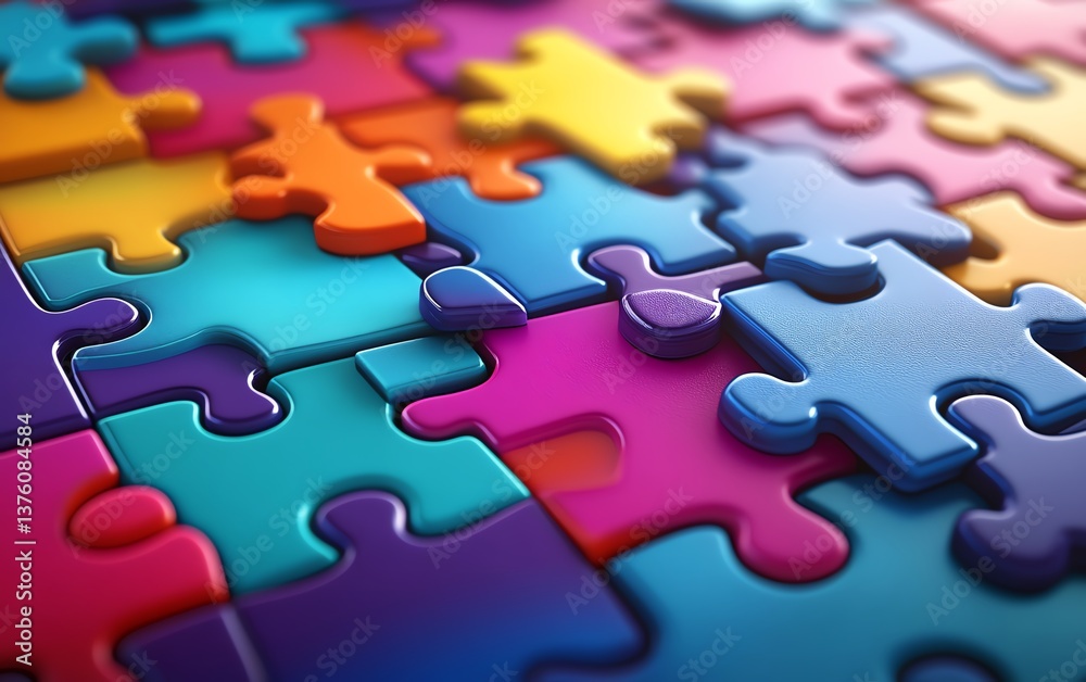 Obraz premium Colorful puzzle pieces, connection, solution