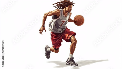 a 2D cartoon illustration of a basketball player
