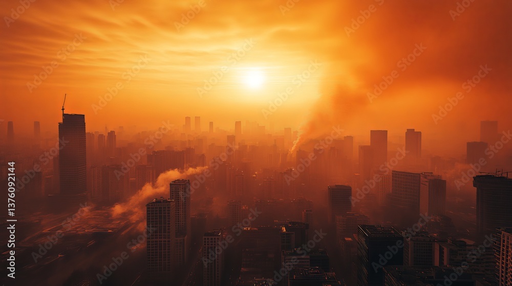 Obraz premium Airborne Smoke Particles in Hazy Orange Sky