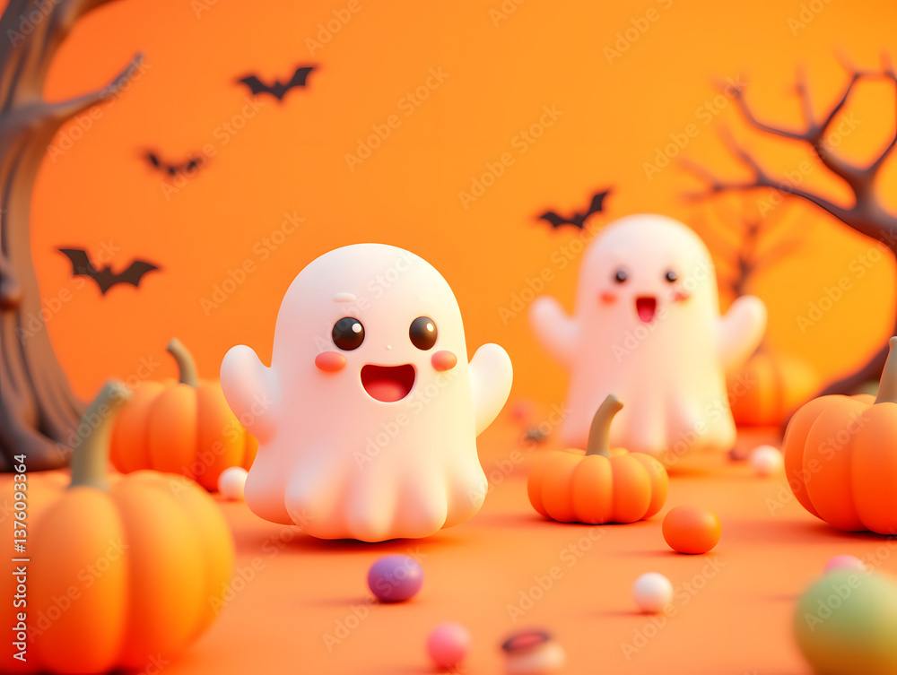 3D rendering of Halloween scene pumpkin monster 3D horror background 3D rendering of Halloween scene pumpkin monster 3D horror background